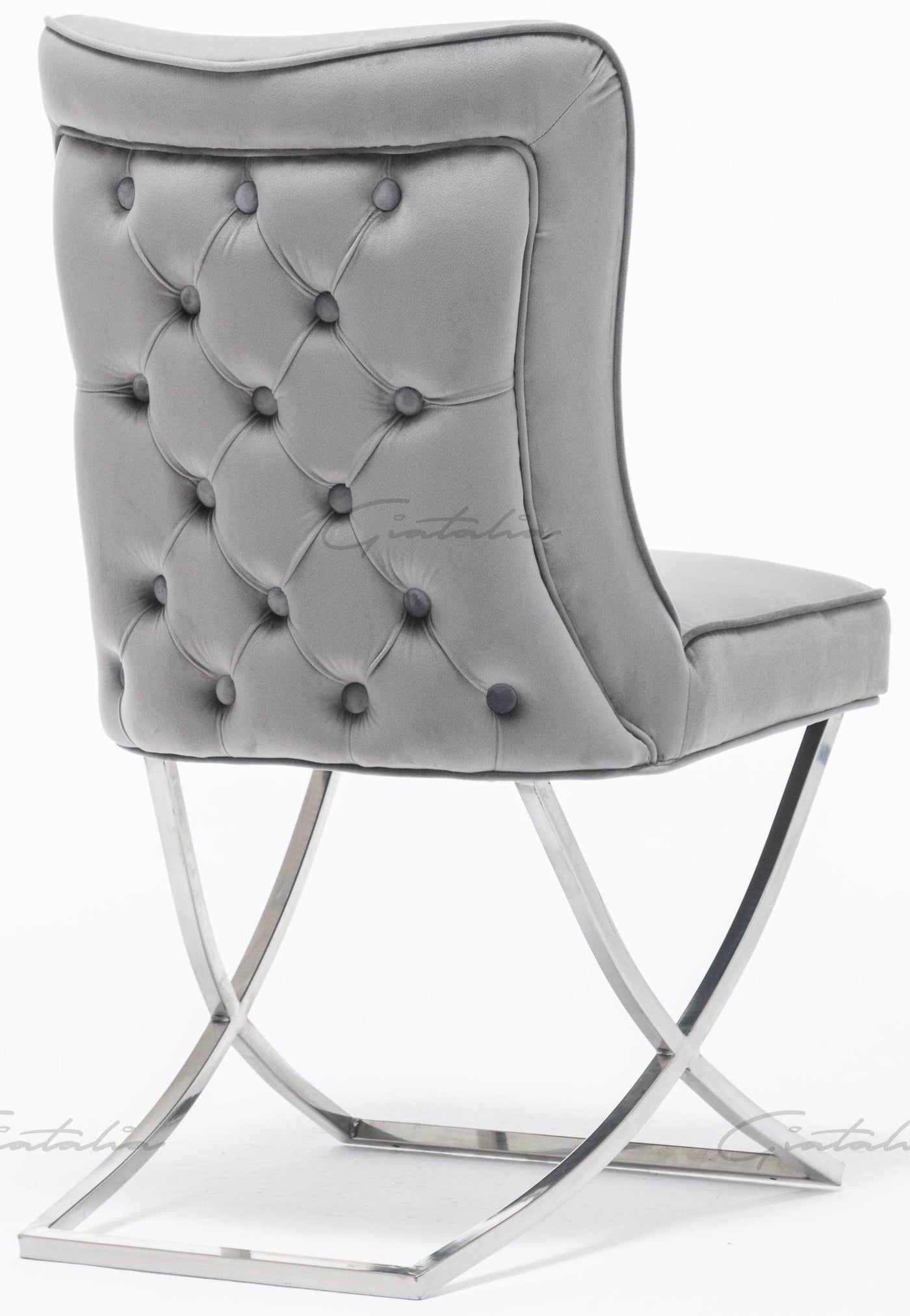 Louis 200cm White Marble Dining Table + Belgravia Dark Grey Plush Velvet Button Dining Chairs-Esme Furnishings