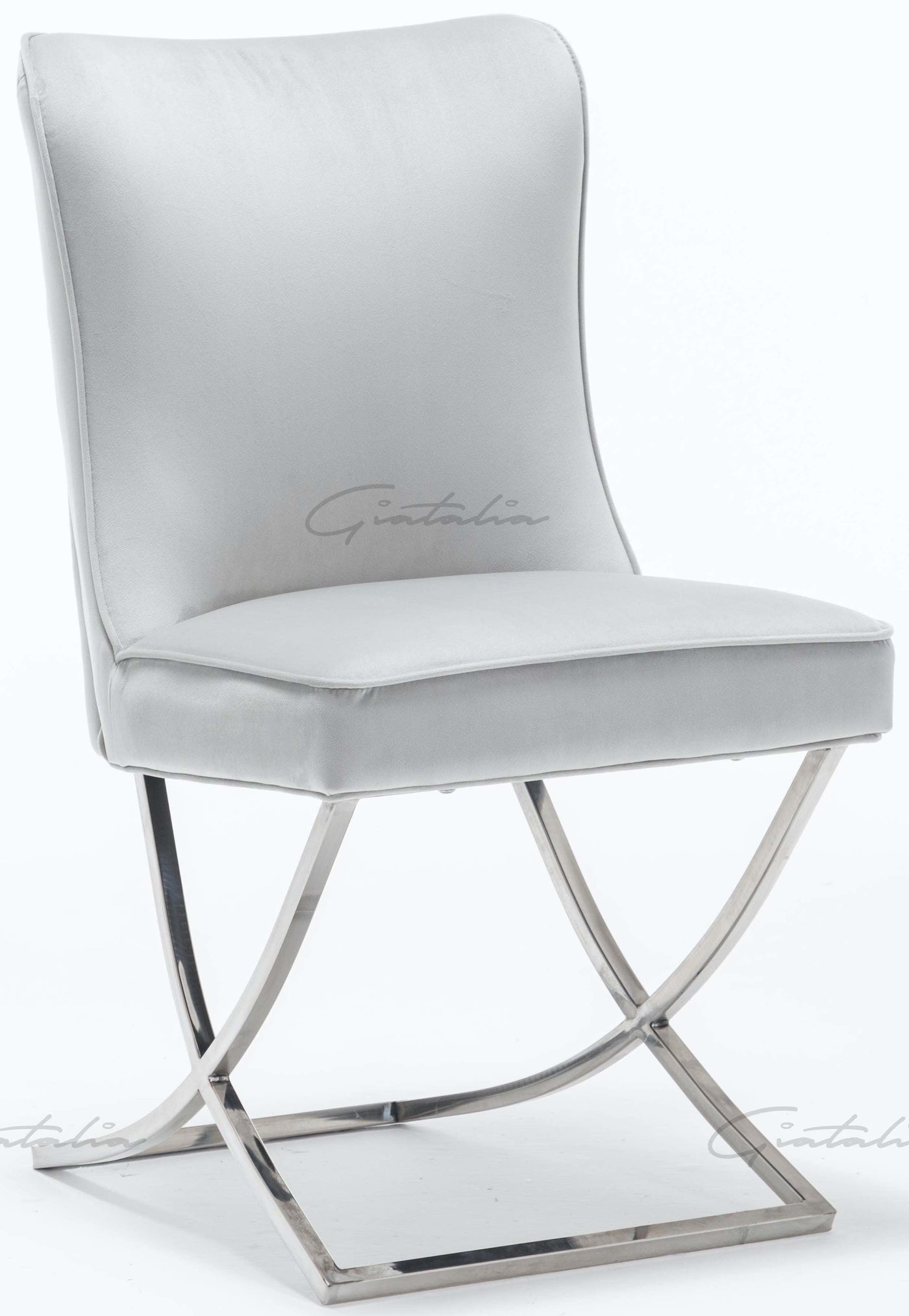 Arianna 200cm Grey Marble Dining Table + Belgravia Light Grey Plush Velvet Button Dining Chairs-Esme Furnishings