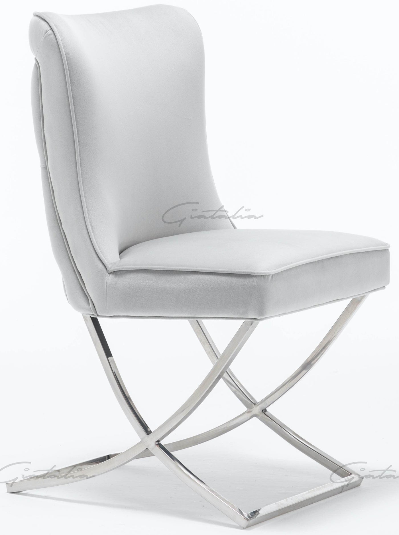 Louis 200cm White Marble Dining Table + Belgravia Light Grey Plush Velvet Button Dining Chairs-Esme Furnishings