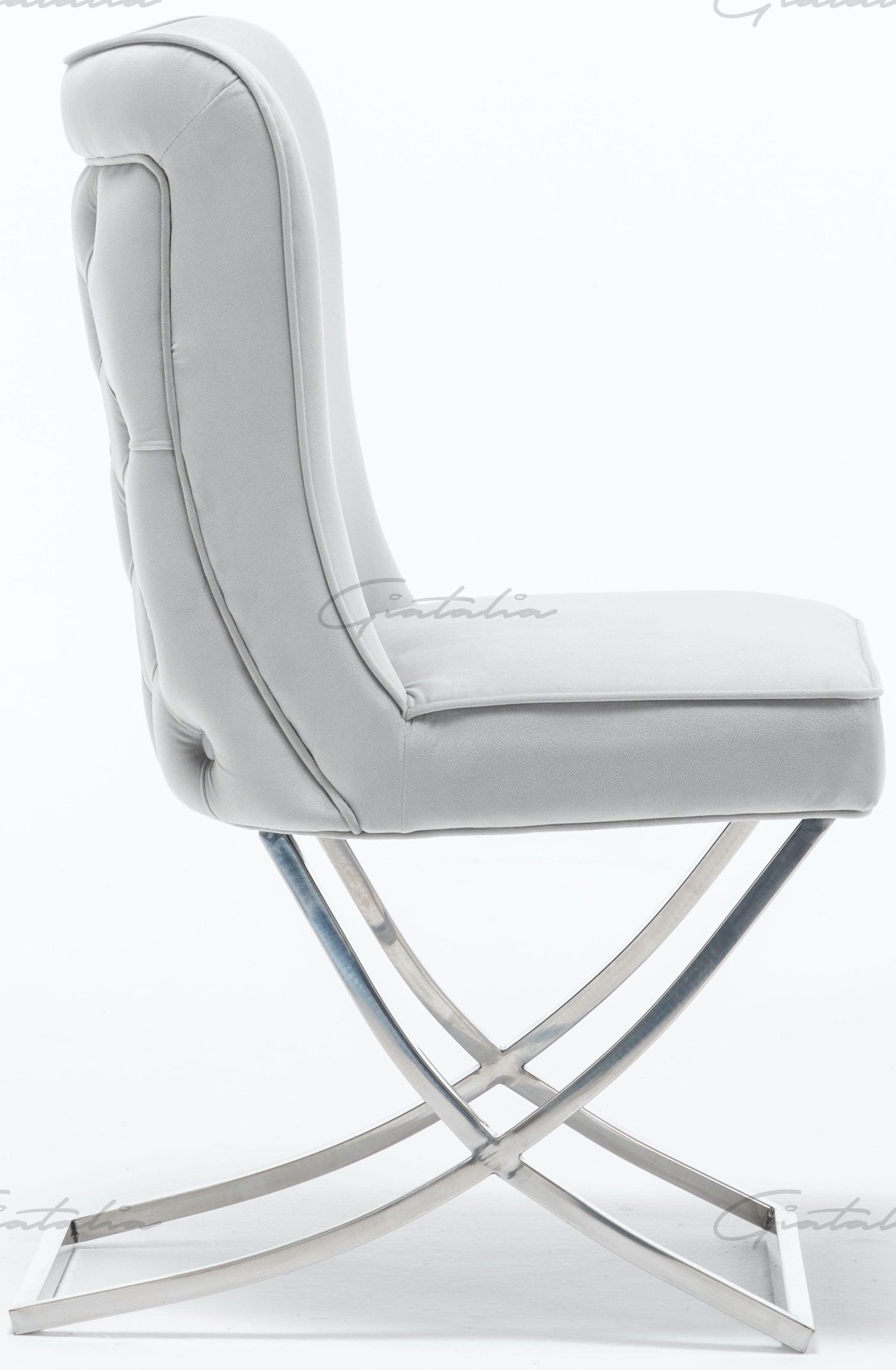 Arianna 180cm White Marble Dining Table + Belgravia Light Grey Plush Velvet Button Dining Chairs-Esme Furnishings