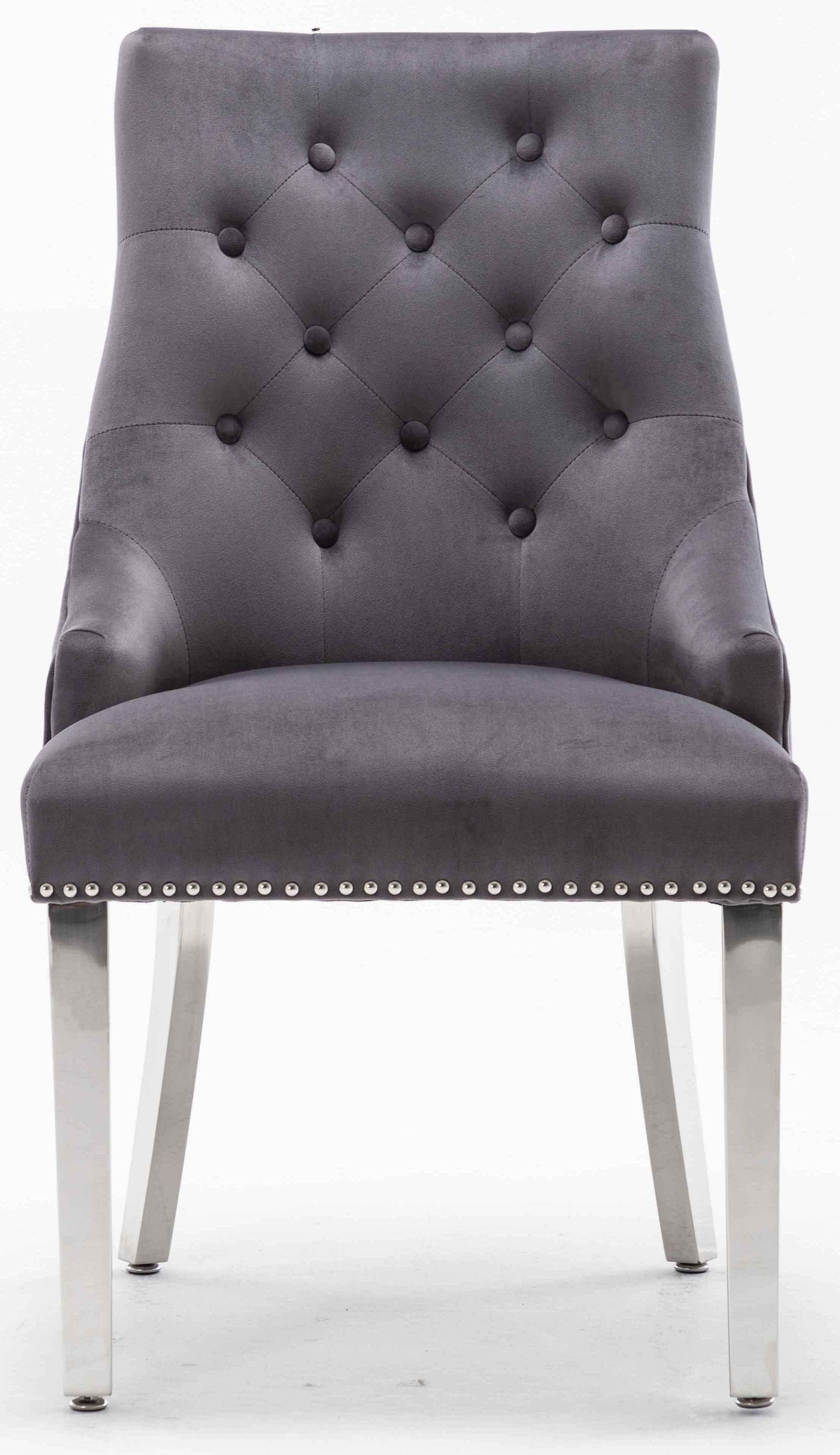 Louis 150cm White Marble Dining Table + Knightsbridge Dark Grey Knocker Plush Velvet Chairs-Esme Furnishings