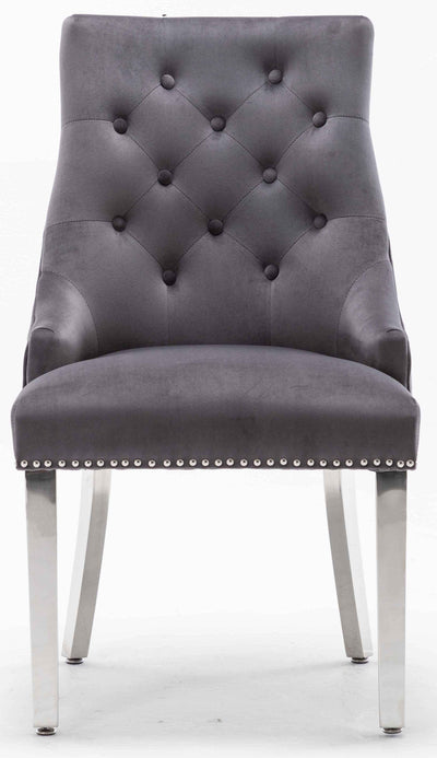 Louis 160cm Grey Marble Dining Table + Knightsbridge Dark Grey Knocker Plush Velvet Chairs-Esme Furnishings