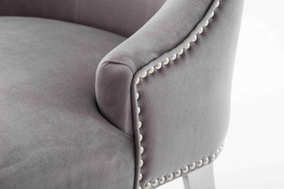 Louis 200cm Grey Marble Dining Table + Knightsbridge Light Grey Knocker Plush Velvet Chairs-Esme Furnishings