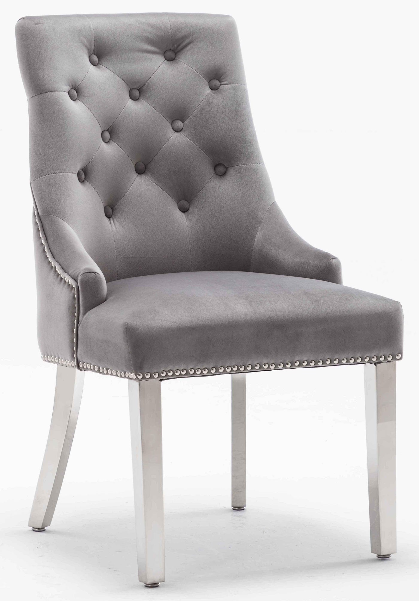 Louis 180cm Grey Marble Dining Table + Knightsbridge Light Grey Knocker Plush Velvet Chairs-Esme Furnishings