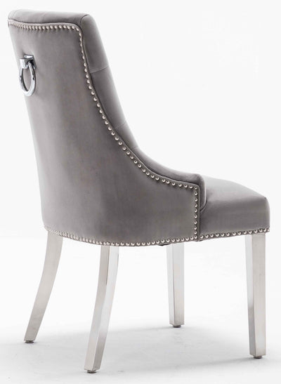 Louis 150cm Grey Marble Dining Table + Knightsbridge Light Grey Knocker Plush Velvet Chairs-Esme Furnishings