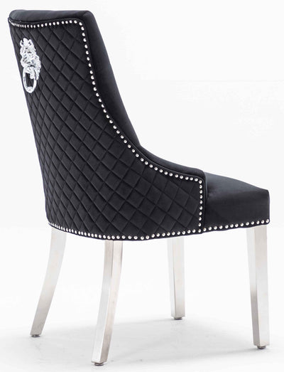 Louis 180cm Black Marble Dining Table + Black Lion Knocker Plush Velvet Chairs-Esme Furnishings