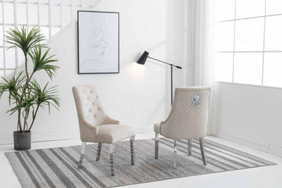 Arianna 180CM Cream Marble Dining Table + Lion Knocker Plush Velvet Dining Chairs-Esme Furnishings