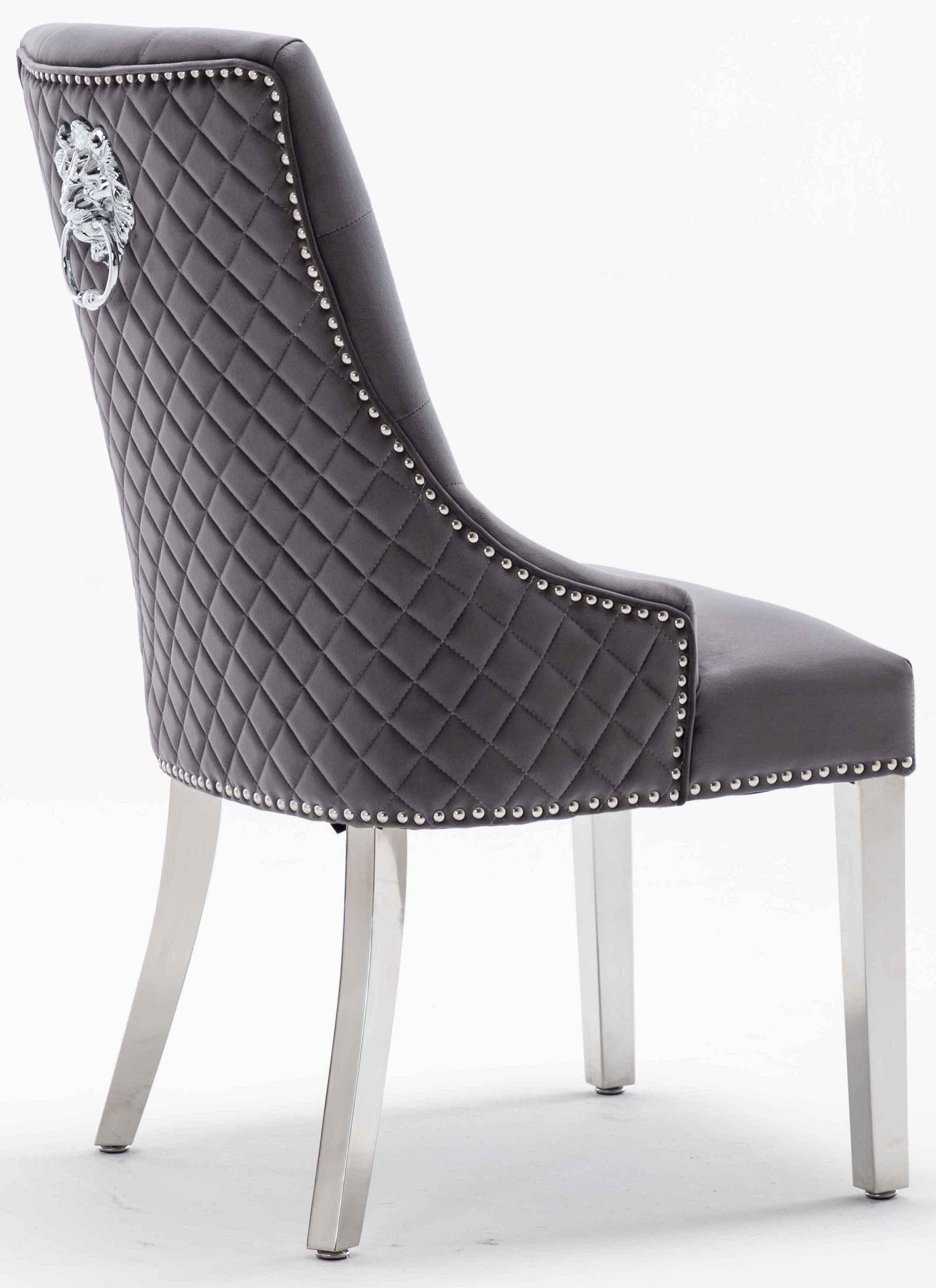 Louis 150cm White Marble Dining Table + 4 Grey Lion Knocker Quilted Back Chairs + 110cm Bench-Esme Furnishings