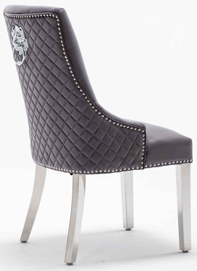 Louis 200cm White Marble Dining Table + 4 Grey Lion Knocker Quilted Back Chairs + 130cm Bench-Esme Furnishings