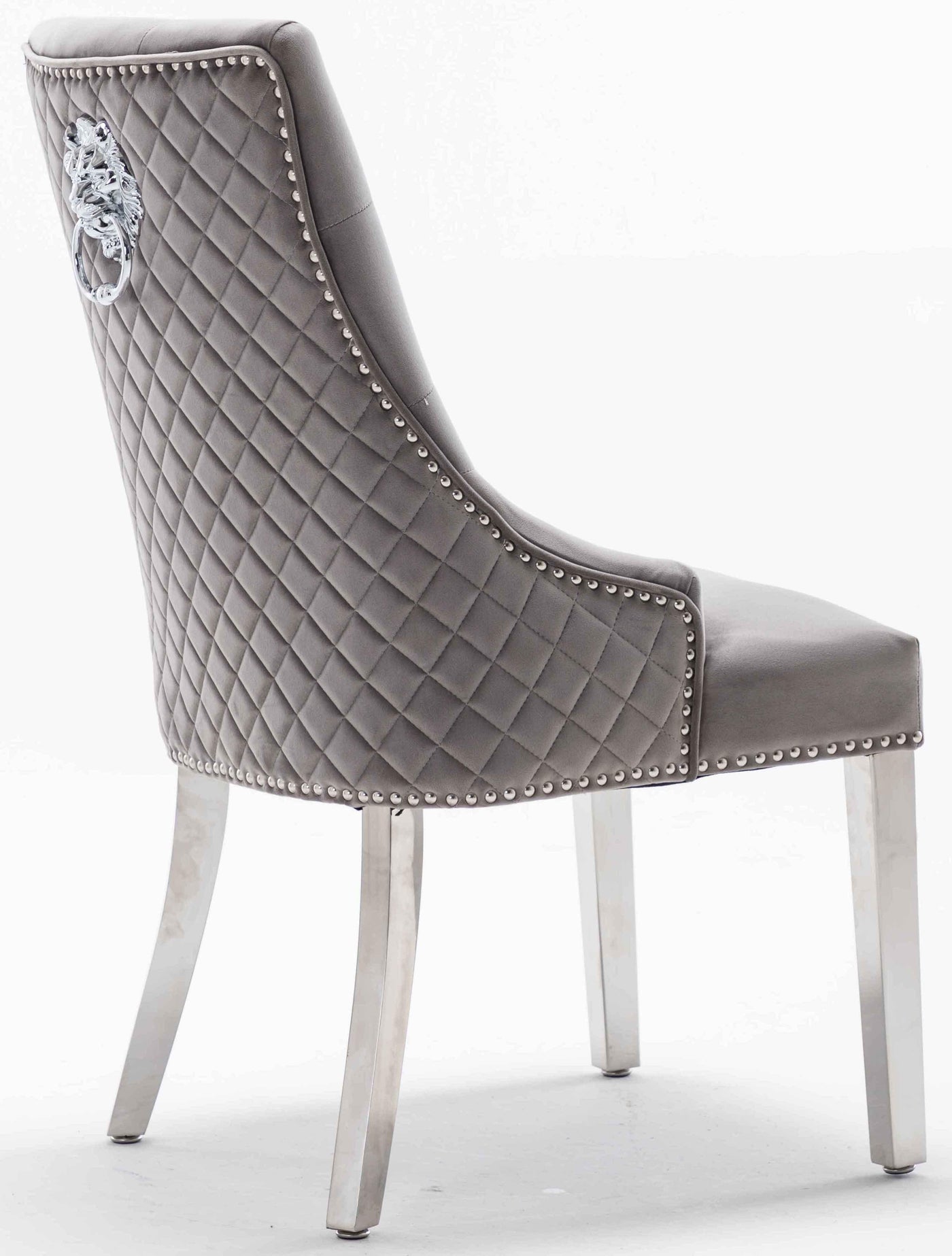 Louis 150cm Grey Marble Dining Table + 4 Light Grey Lion Knocker Quilted Back Chairs + 110cm Bench-Esme Furnishings
