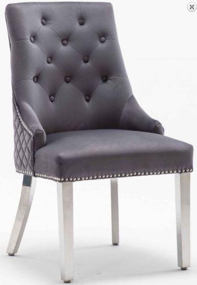 Louis 130cm Grey Marble Round Dining Table + Dark Grey Lion Knocker Chairs-Esme Furnishings