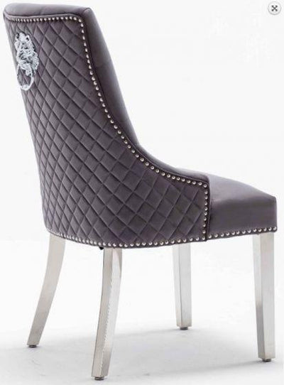 Louis 150cm Grey Marble Dining Table + Grey Lion Knocker Plush Velvet Chairs-Esme Furnishings