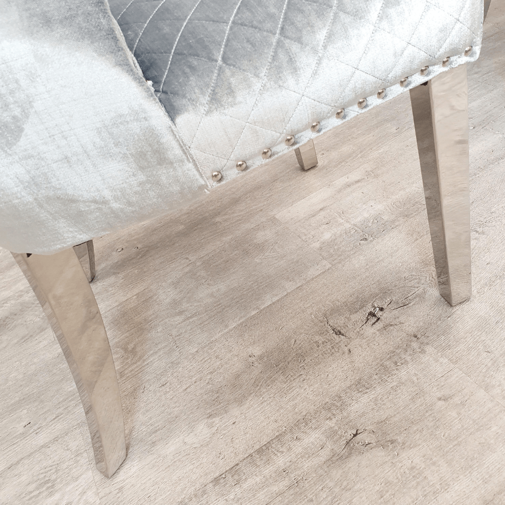 Arianna Grey Marble 200CM Dining Table + Valente Lion Knocker Velvet Chairs-Esme Furnishings