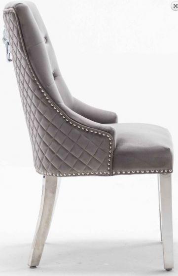 Louis 120cm Grey Marble Dining Table + Light Grey Lion Knocker Plush Velvet Chairs-Esme Furnishings