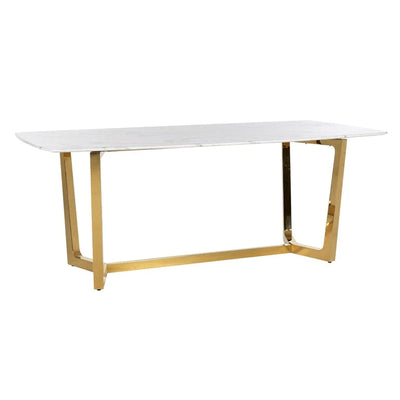 Dynasty 200cm Gold Dining Table with White Marble Top-Esme Furnishings