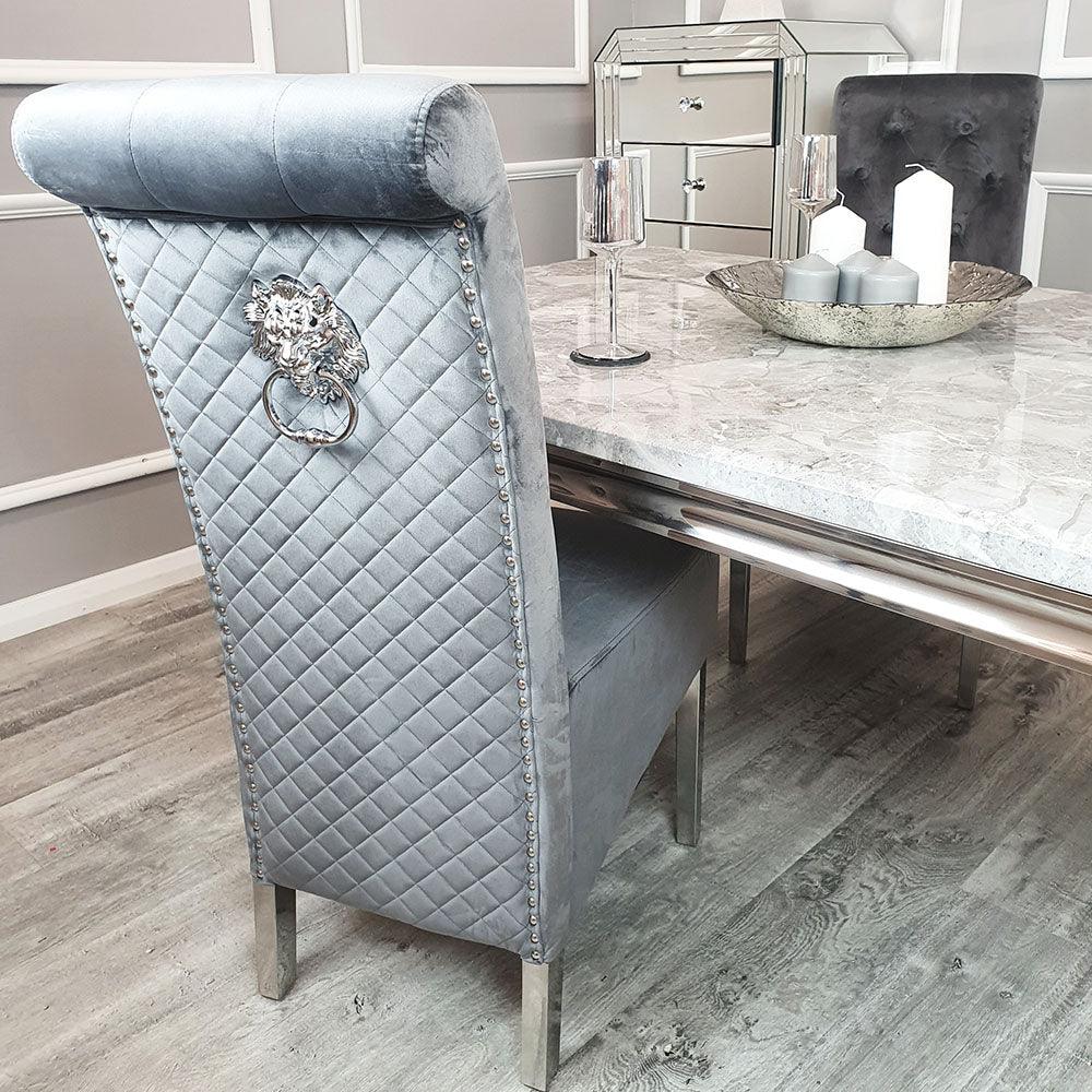 Xavia 180cm Marble Dining Table + Lucy Slim Lion Knocker Plush Velvet Dining Chairs - Special Promo Price-Esme Furnishings