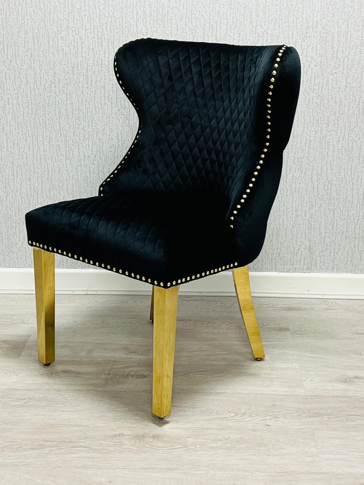 Valentino Gold Ring Black Plush Velvet Dining Chair Gold Legs-Esme Furnishings