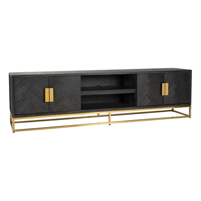 Richmond Interiors Blackbone Black Oak and Gold 4 Door TV Unit