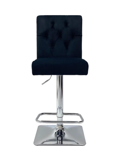 Sophia Black Quilted Lion Knockerback Plush Velvet Bar Stool-Esme Furnishings