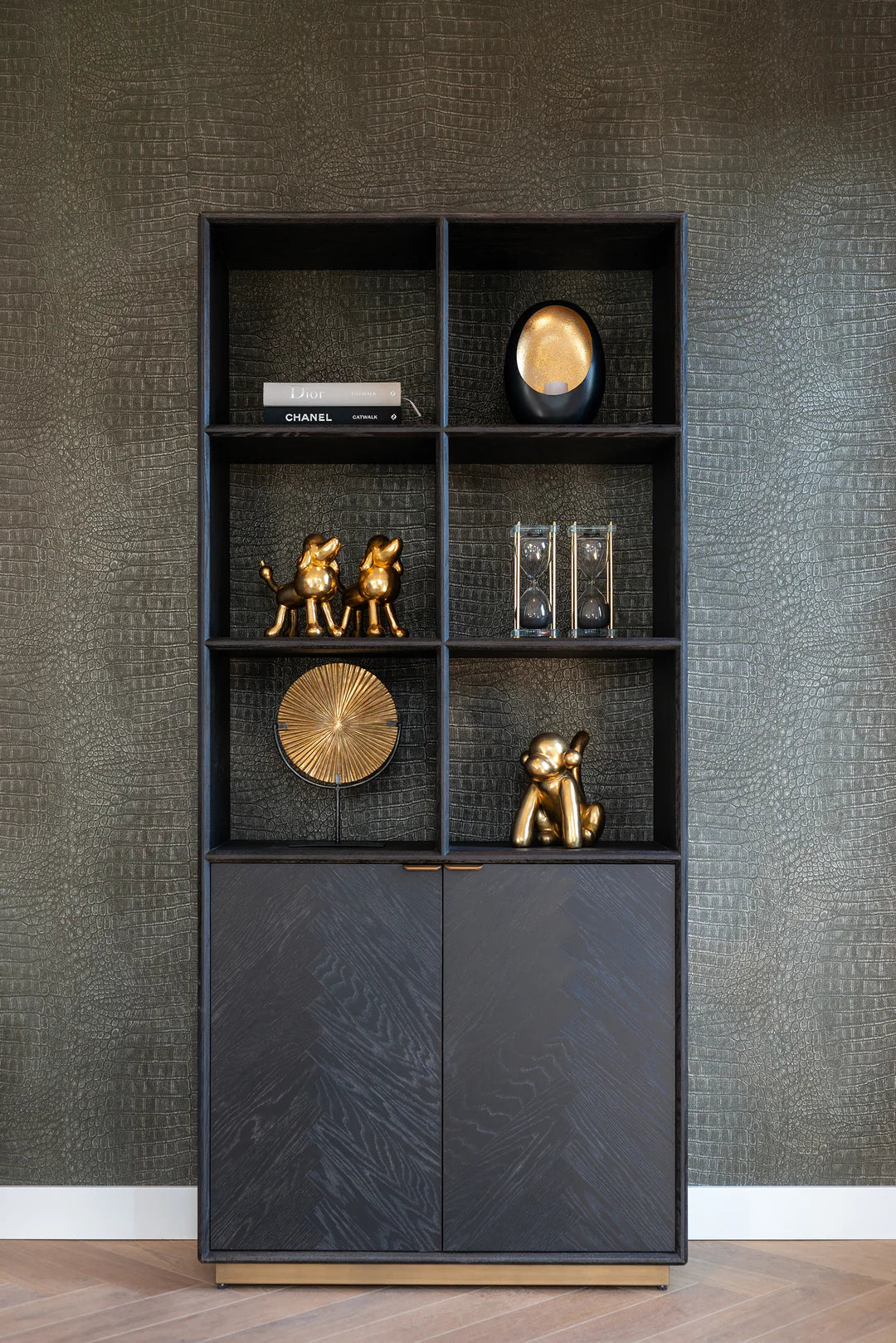 Richmond Interiors Blackbone Black Oak and Brass Bookcase