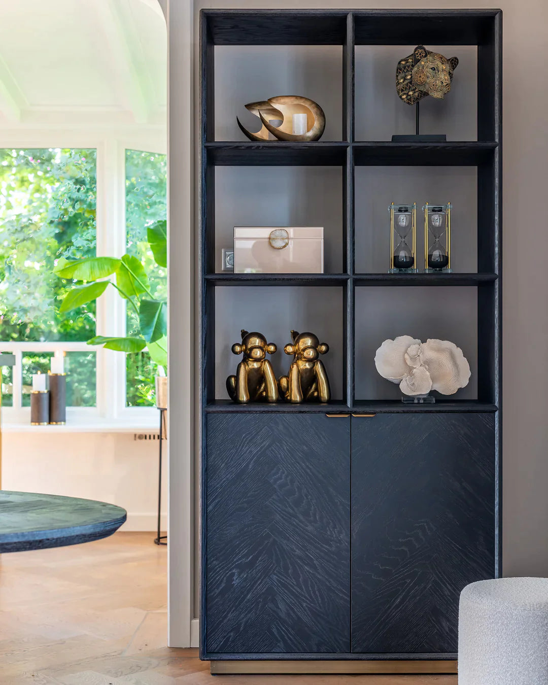 Richmond Interiors Blackbone Black Oak and Brass Bookcase