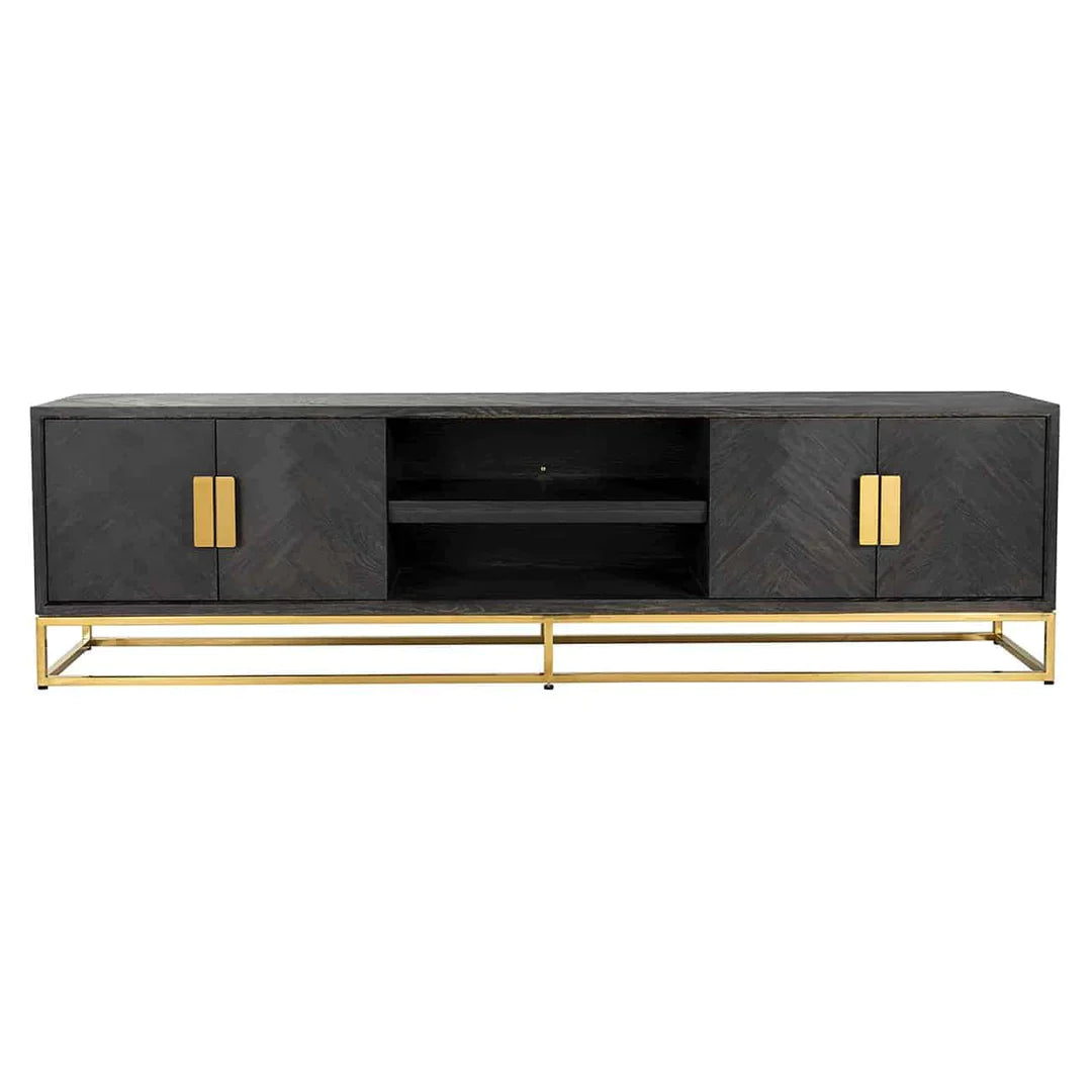 Richmond Interiors Blackbone Black Oak and Gold 4 Door TV Unit