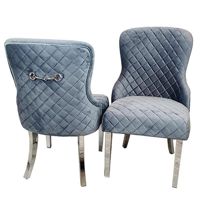 Kate Dark Grey French Plush Velvet Quilted Back Dining Chair With Chrome Clasp-Esme Furnishings