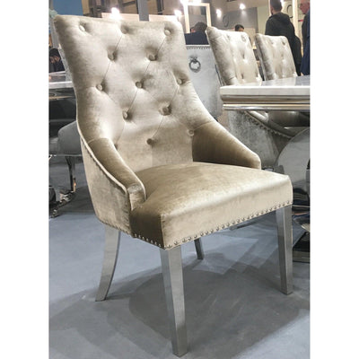 Ottavia 180cm White Marble Dining Table + Belle Chrome Knocker Plush Velvet Dining Chairs-Esme Furnishings