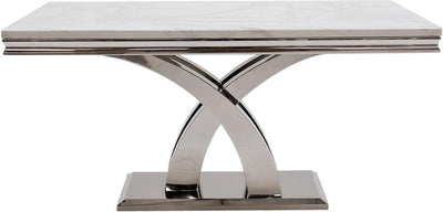 Ottavia 180cm White Marble Dining Table + Belle Chrome Knocker Plush Velvet Dining Chairs-Esme Furnishings
