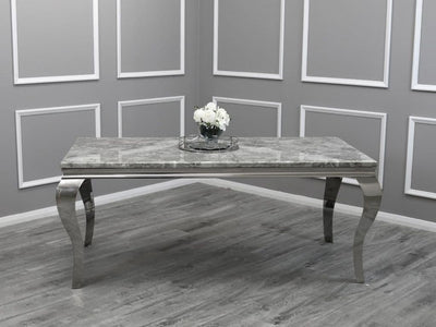 Louis 150cm Grey Marble Dining Table + Valentino Lion Knocker Velvet Chairs-Esme Furnishings