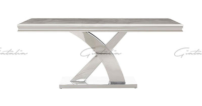 Mayfair 180cm White Marble & Stainless Steel Dining Table-Esme Furnishings