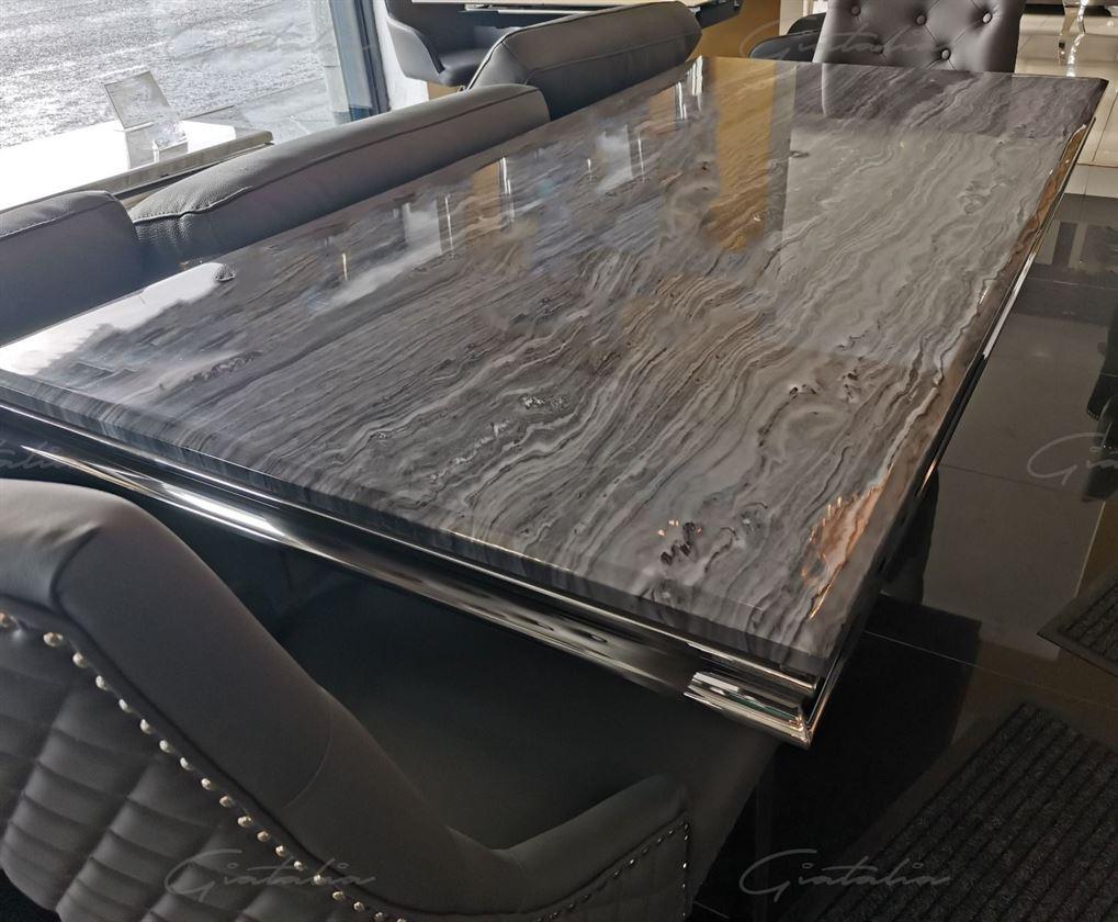 Mayfair 180cm Grey Marble & Stainless Steel Dining Table-Esme Furnishings