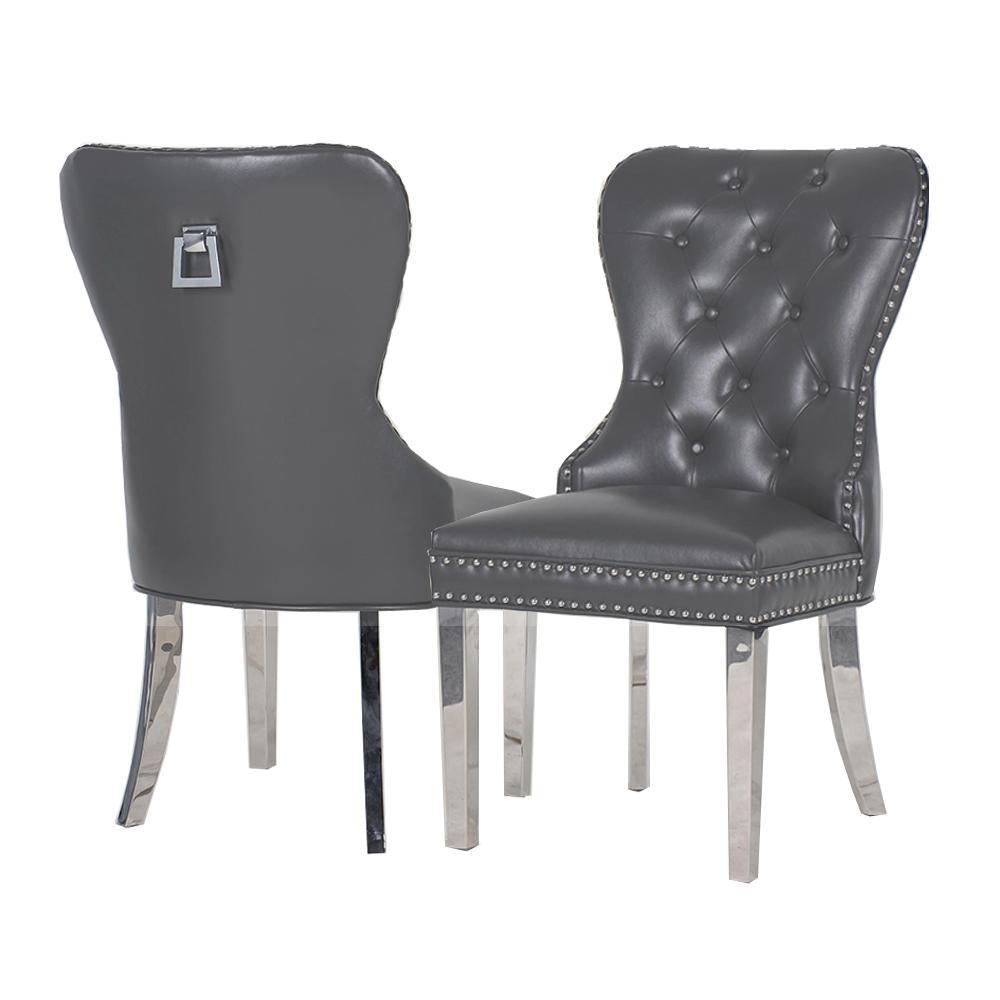 Mayfair Dark Grey PU Leather Square Chrome Knocker Dining Chair-Esme Furnishings