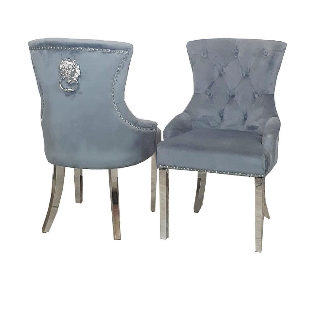 Megan Dark Grey Plush Velvet Lion Knocker Dining Chair - Special Offer-Esme Furnishings