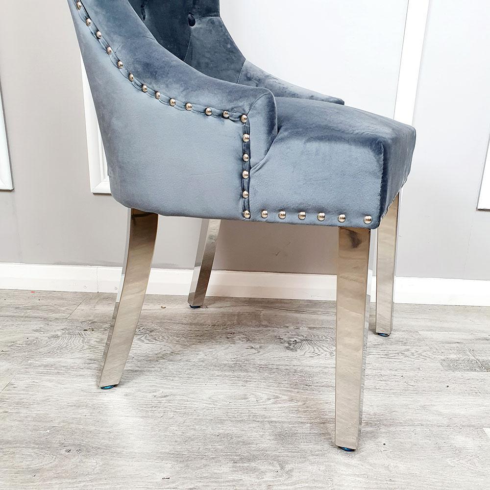 Megan Dark Grey Plush Velvet Chrome Ring Dining Chair - Special Offer-Esme Furnishings