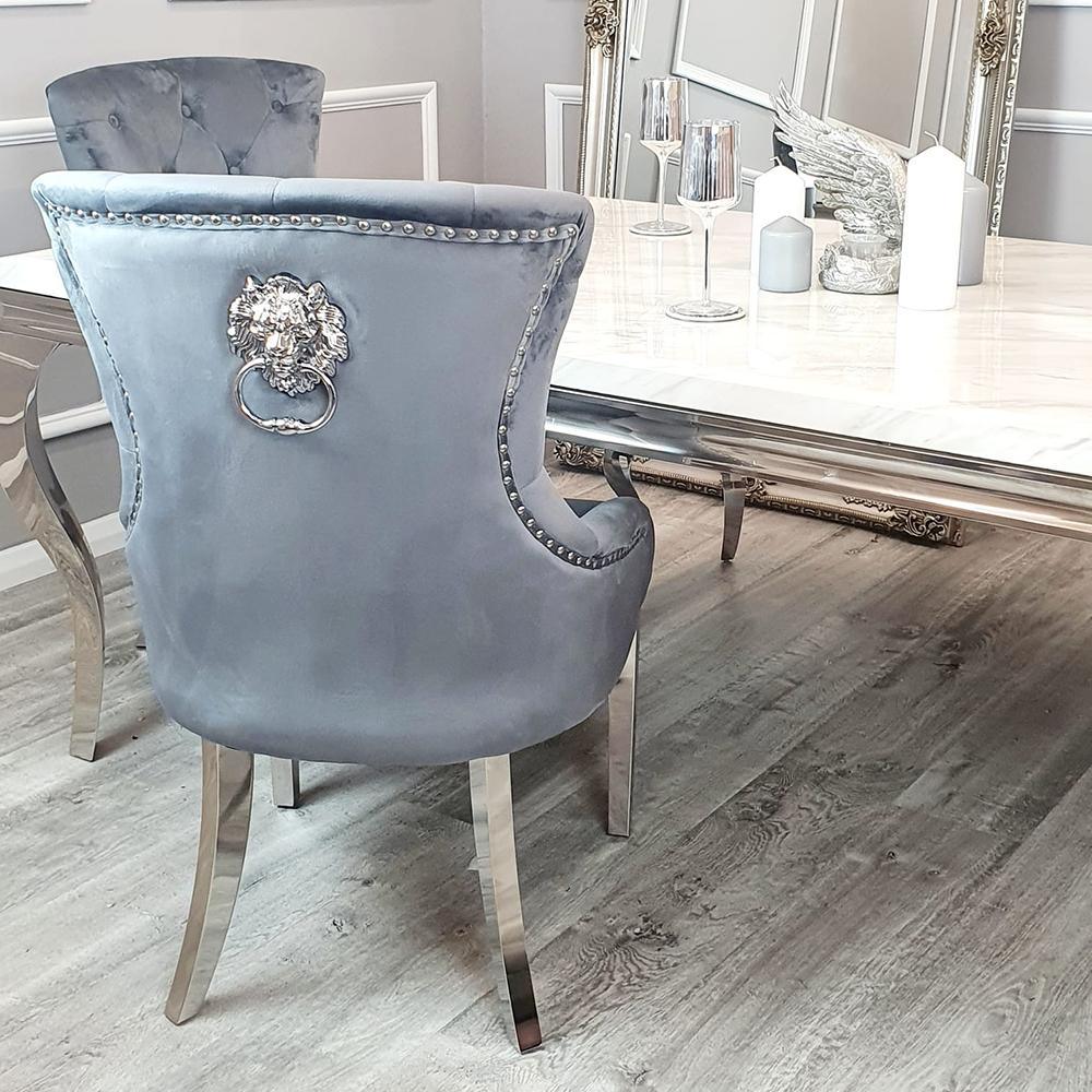 Megan Dark Grey Plush Velvet Lion Knocker Dining Chair - Special Offer-Esme Furnishings
