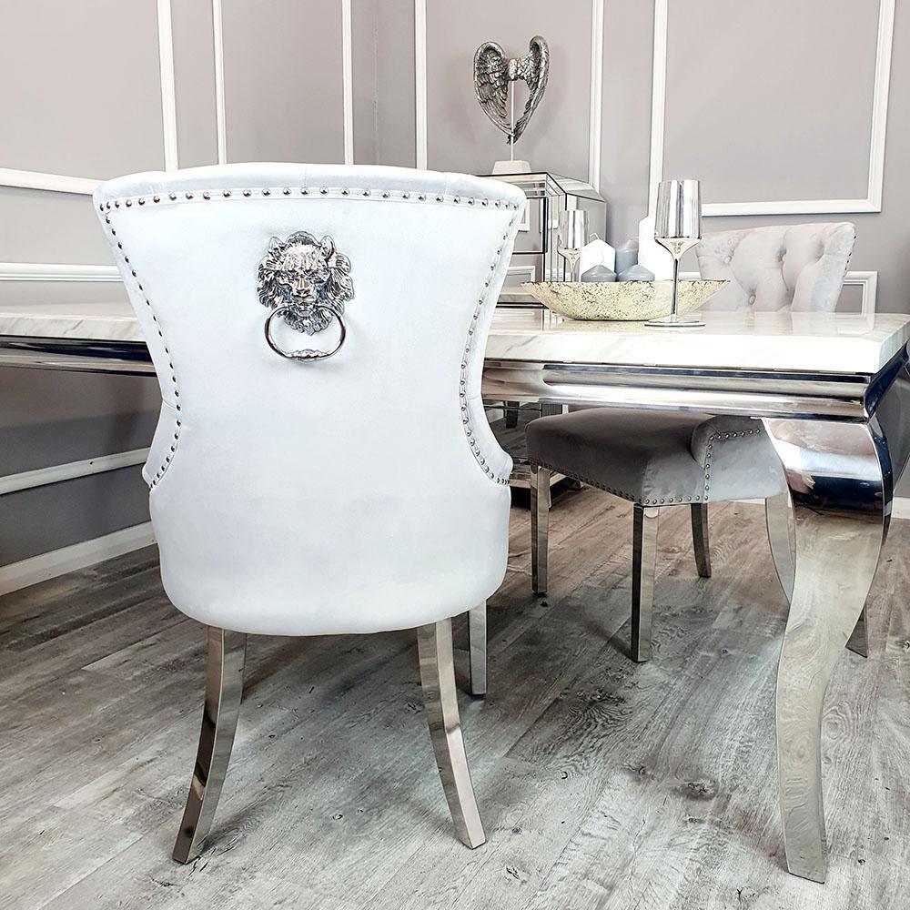Megan Light Grey Plush Velvet Lion Knocker Dining Chair - Special Offer-Esme Furnishings