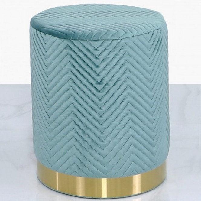 Mint Green Patterned Round Footstool With Gold Base-Esme Furnishings