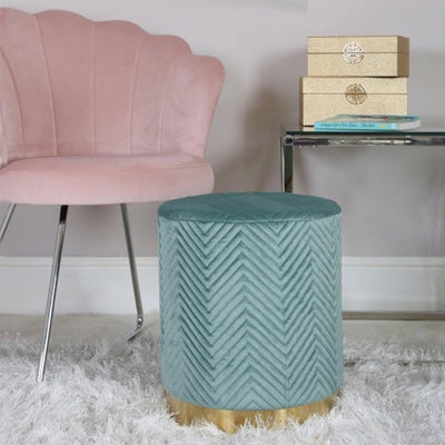 Mint Green Patterned Round Footstool With Gold Base-Esme Furnishings