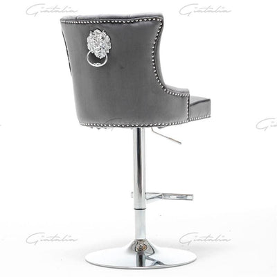 Lion Head Knocker, Dark Grey, French Velvet Barstool-Esme Furnishings