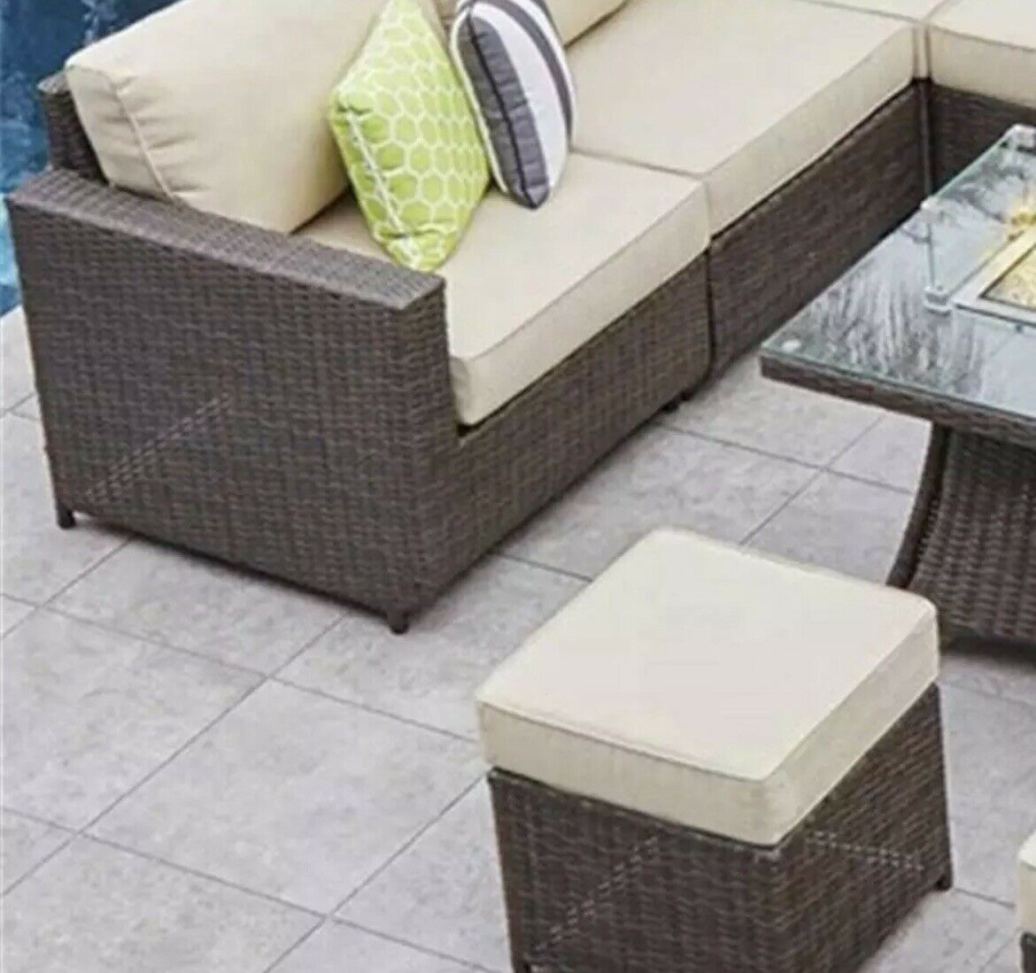 Corner Outdoor Garden Furniture Set With Gas Fire Pit Table Dining-Esme Furnishings