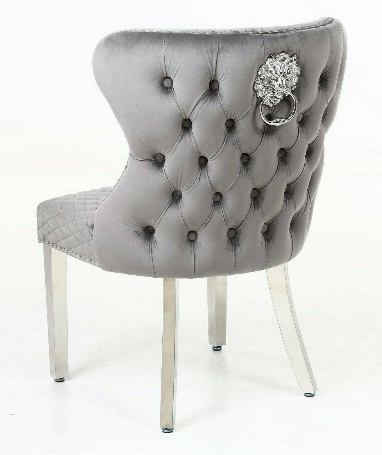 Louis 150cm White Marble Dining Table + Valentino Lion Knocker Velvet Chairs-Esme Furnishings