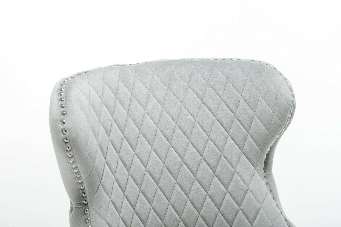 Arianna 180cm Grey Marble Dining Table + Light Grey Button Lion Knocker Velvet Chairs-Esme Furnishings