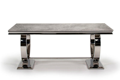 Arianna 200cm Grey Marble Dining Table + Silver Grey Lion Knocker Velvet Chairs-Esme Furnishings
