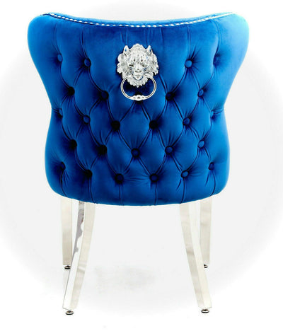 Louis 200cm White Marble Dining Table + Valentino Lion Knocker Velvet Chairs-Esme Furnishings