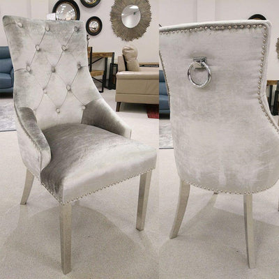 Belle Pewter Knockerback Soft Velvet Dining Chair-Esme Furnishings