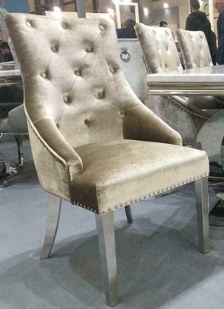 Arianna 180cm Cream Marble Dining Table + Belle Champagne Velvet Chairs-Esme Furnishings