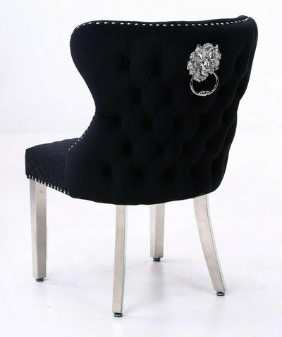 Arianna 200cm Black Marble Dining Table + Valentino Button Lion Knocker Black Velvet Chairs-Esme Furnishings