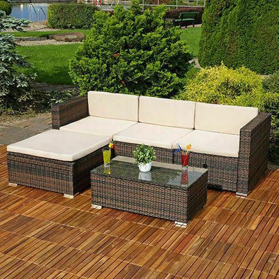 Rattan Corner Sofa Set Garden Furniture Lounger + Table - 3 Colours-Esme Furnishings
