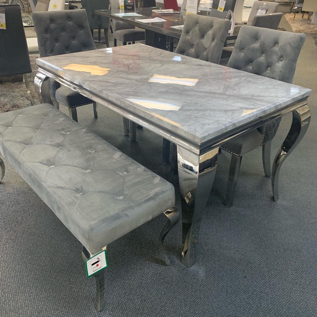 Louis 180cm Grey Marble Dining Table Only-Esme Furnishings